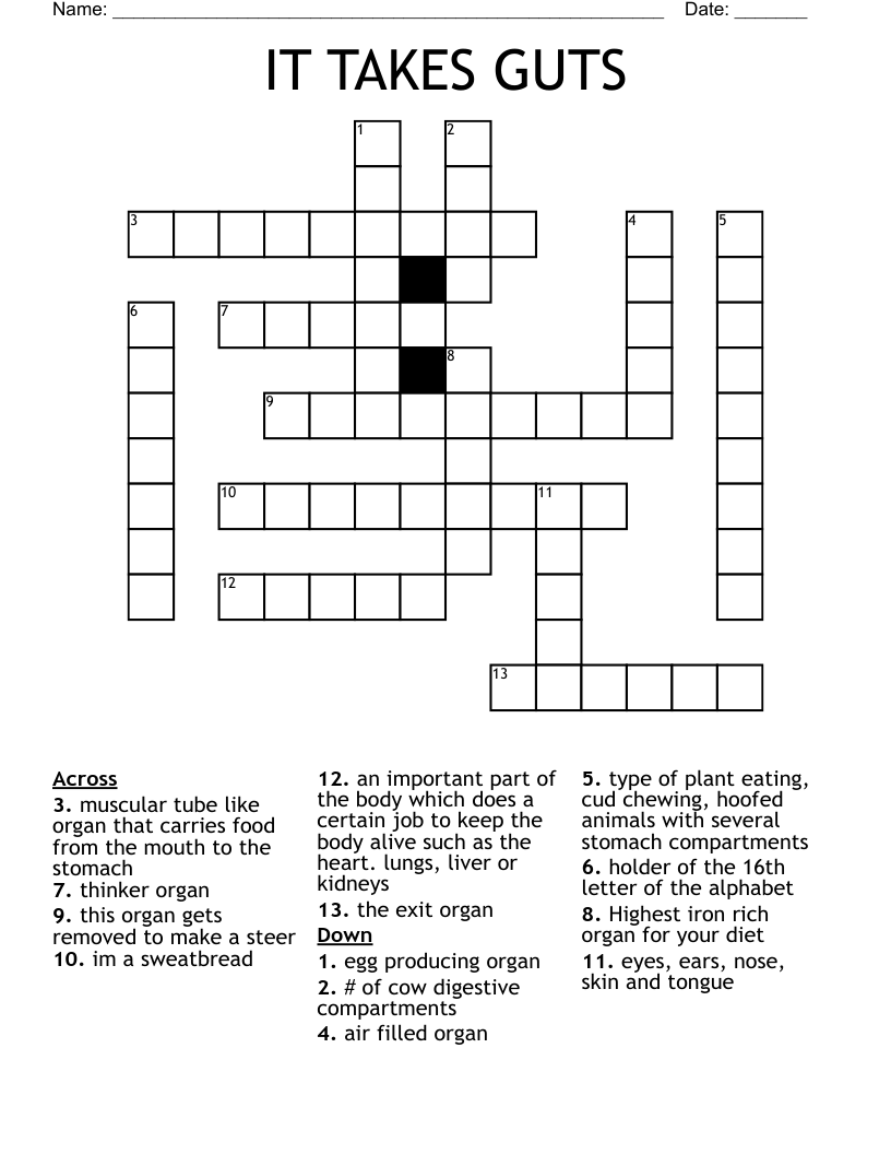 IT TAKES GUTS Crossword