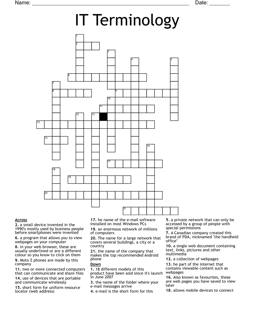 IT Terminology Crossword