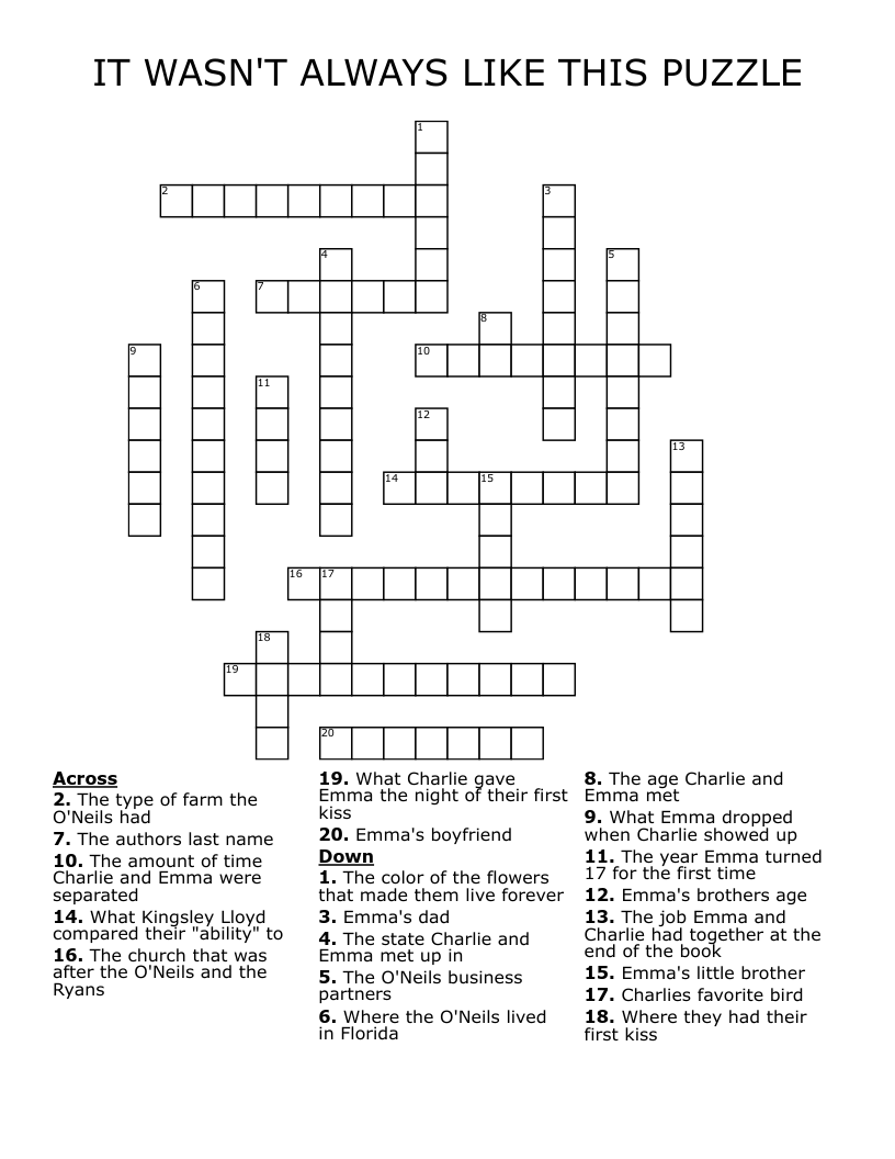 IT WASN'T ALWAYS LIKE THIS PUZZLE Crossword