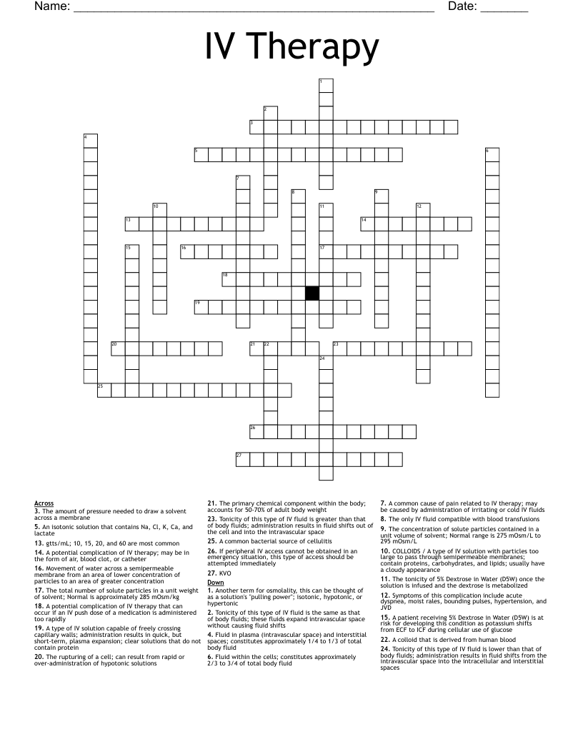 IV Therapy Crossword