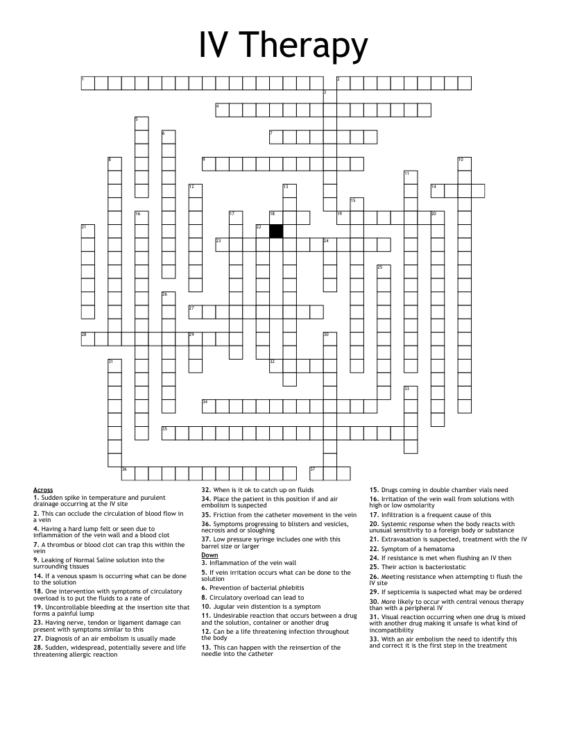 IV Therapy Crossword