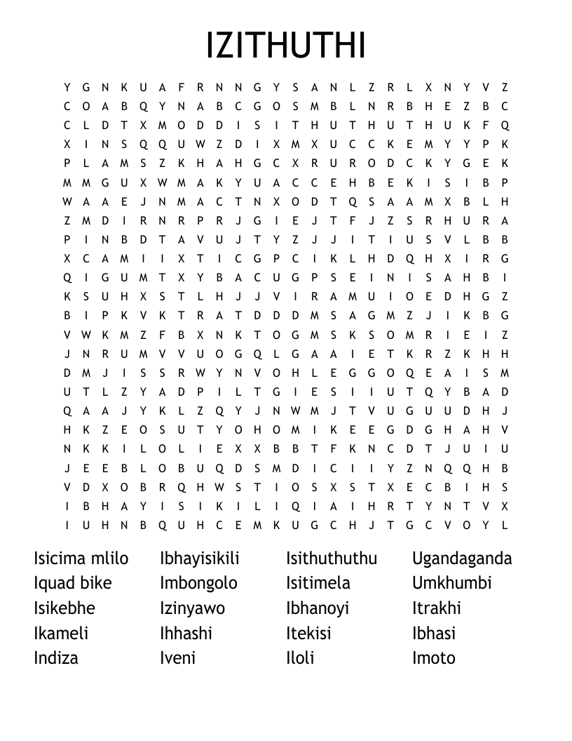 IZITHUTHI Word Search