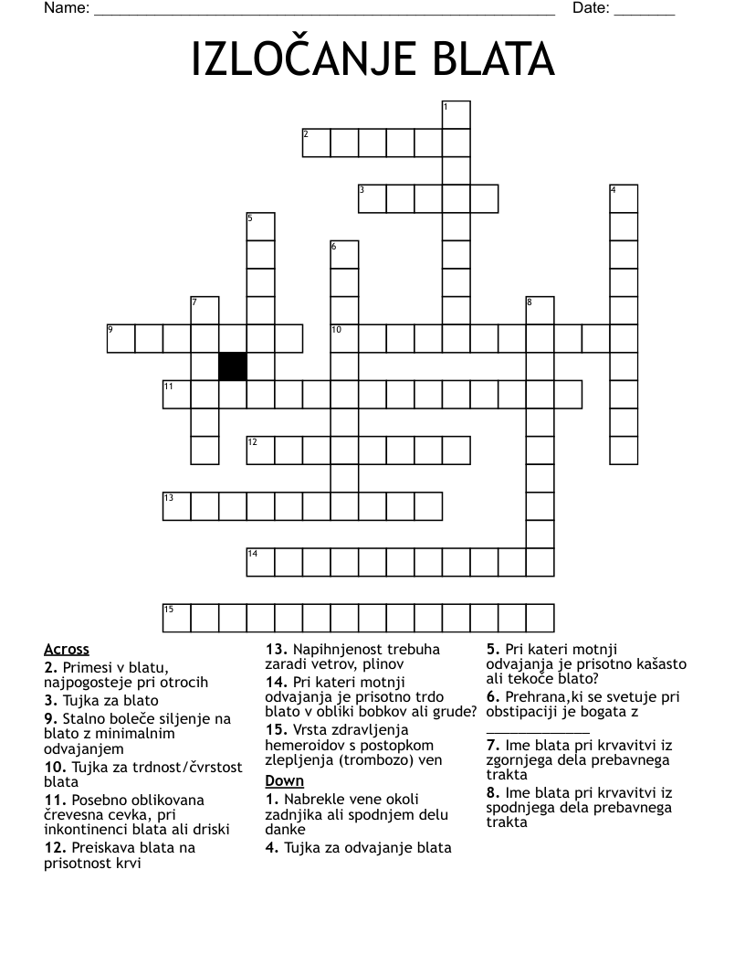 IZLOČANJE BLATA Crossword