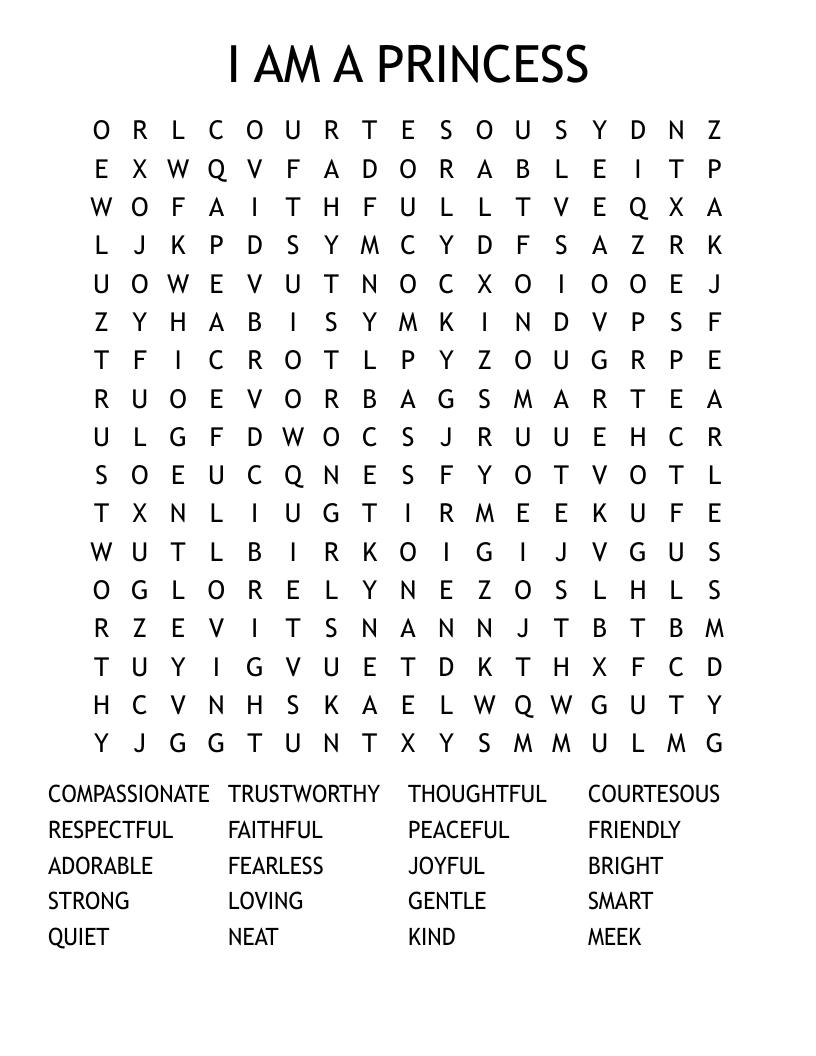 I AM A PRINCESS Word Search