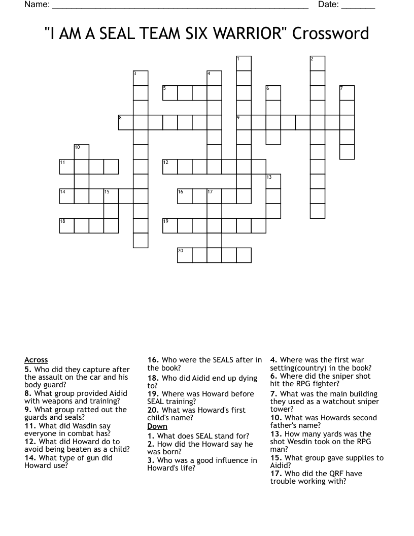 "I AM A SEAL TEAM SIX WARRIOR" Crossword