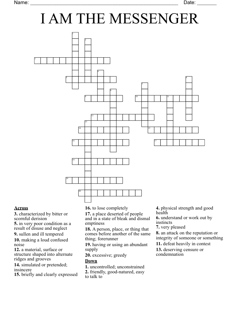 I AM THE MESSENGER Crossword