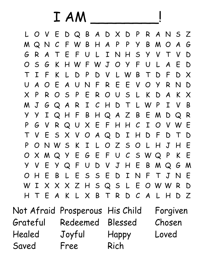 I AM ________! Word Search