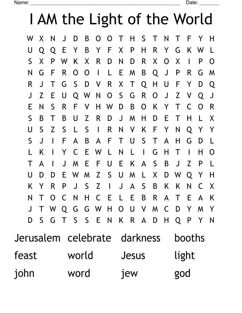 I AM the Light of the World Word Search