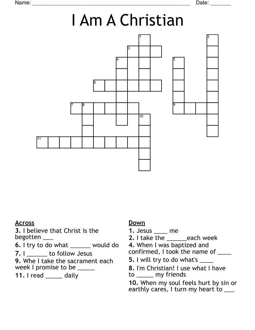 I Am A Christian Crossword