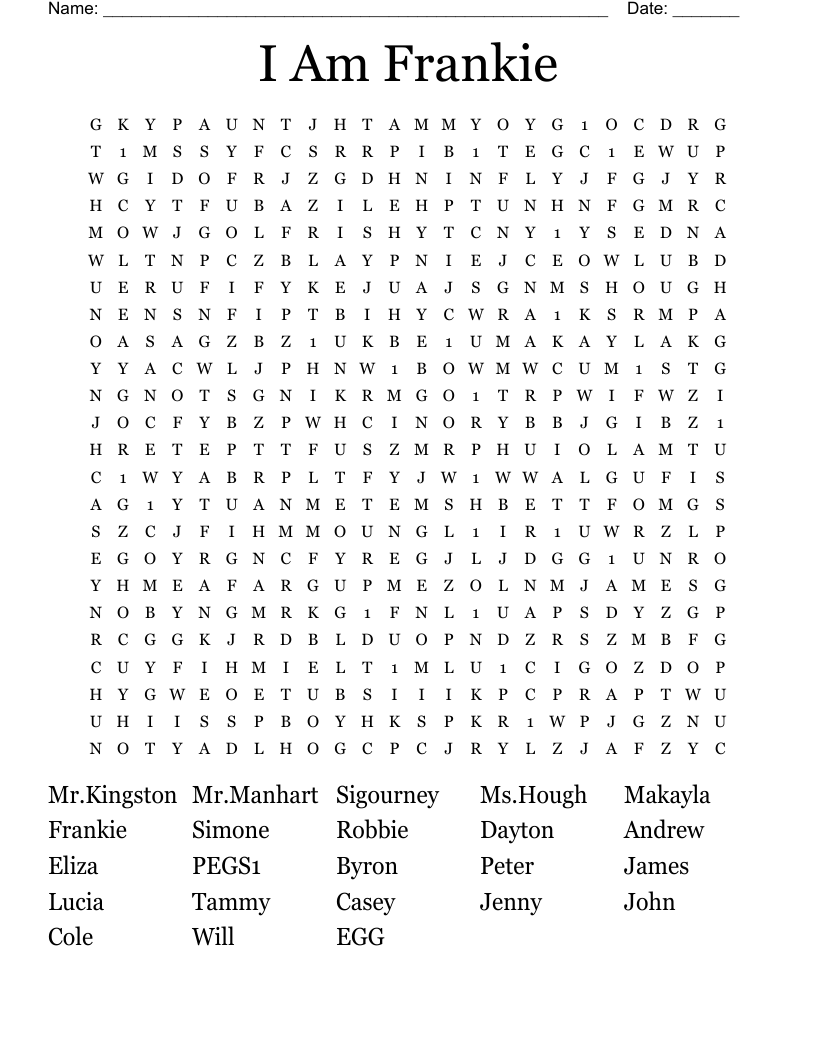 I Am Frankie Word Search