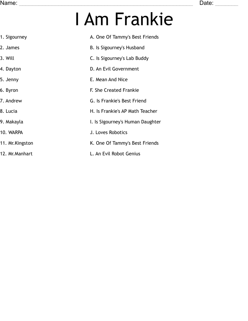 I Am Frankie Worksheet