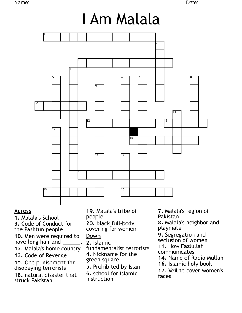 I Am Malala Crossword