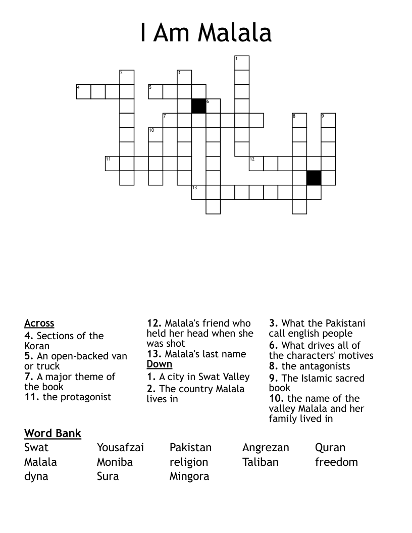 I Am Malala Crossword