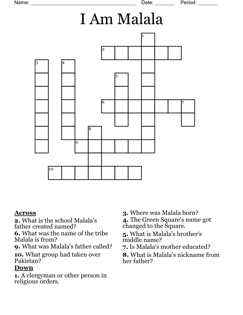 I Am Malala Crossword
