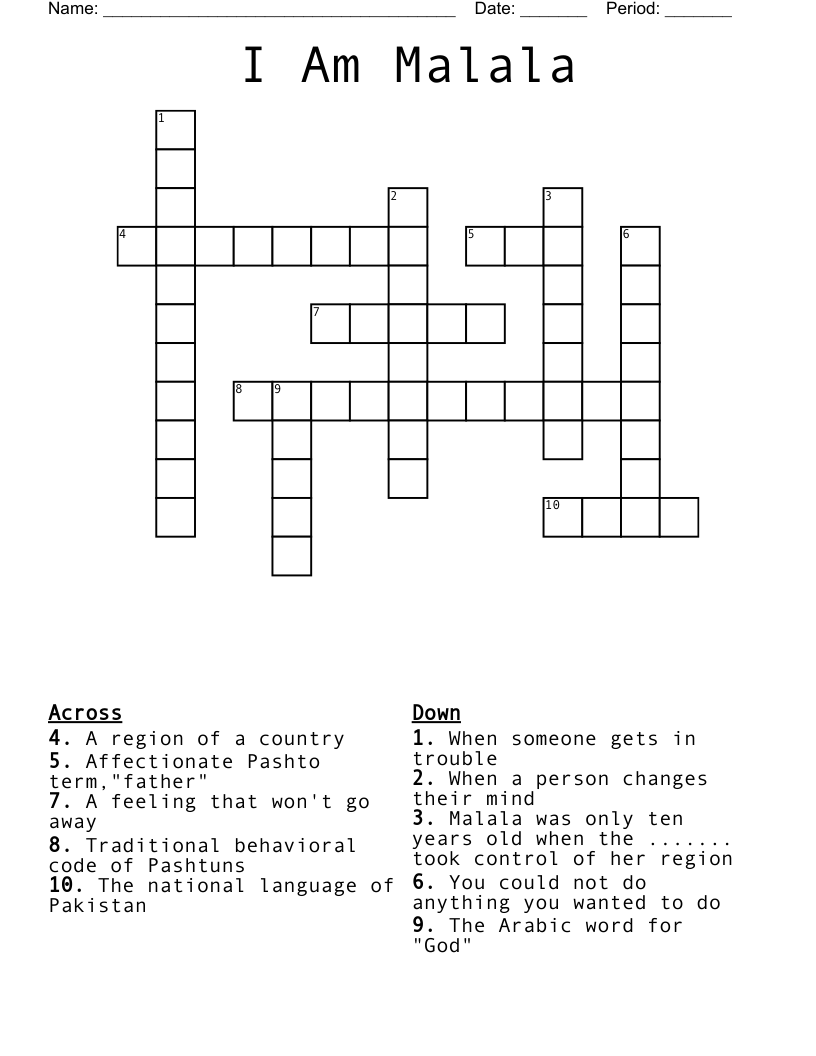 I Am Malala Crossword