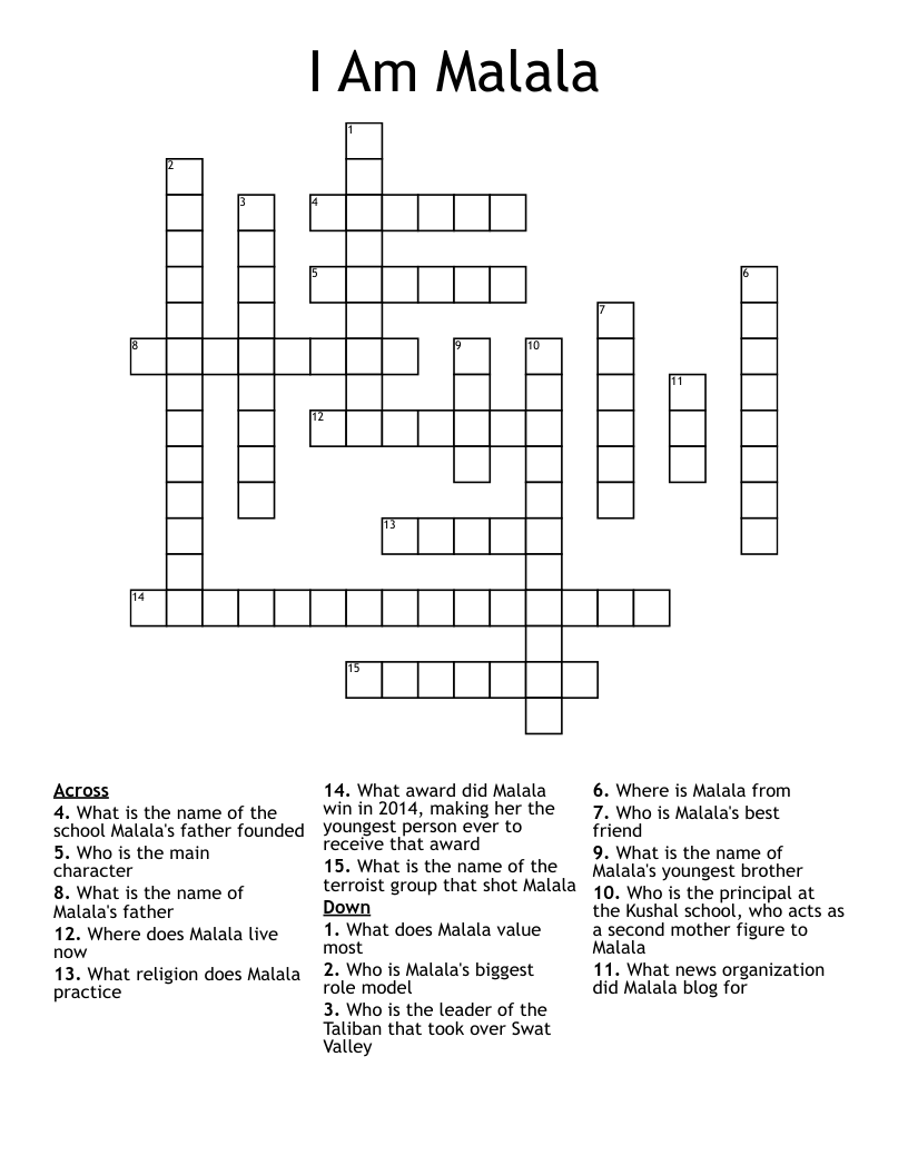 I Am Malala Crossword