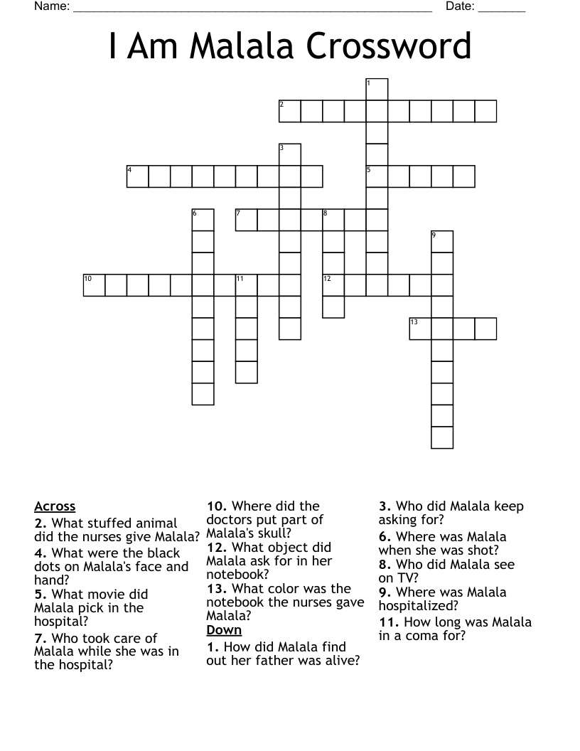 I Am Malala Crossword