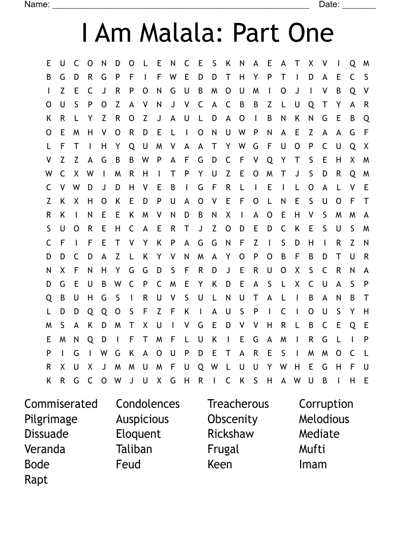 I Am Malala: Part One Word Search