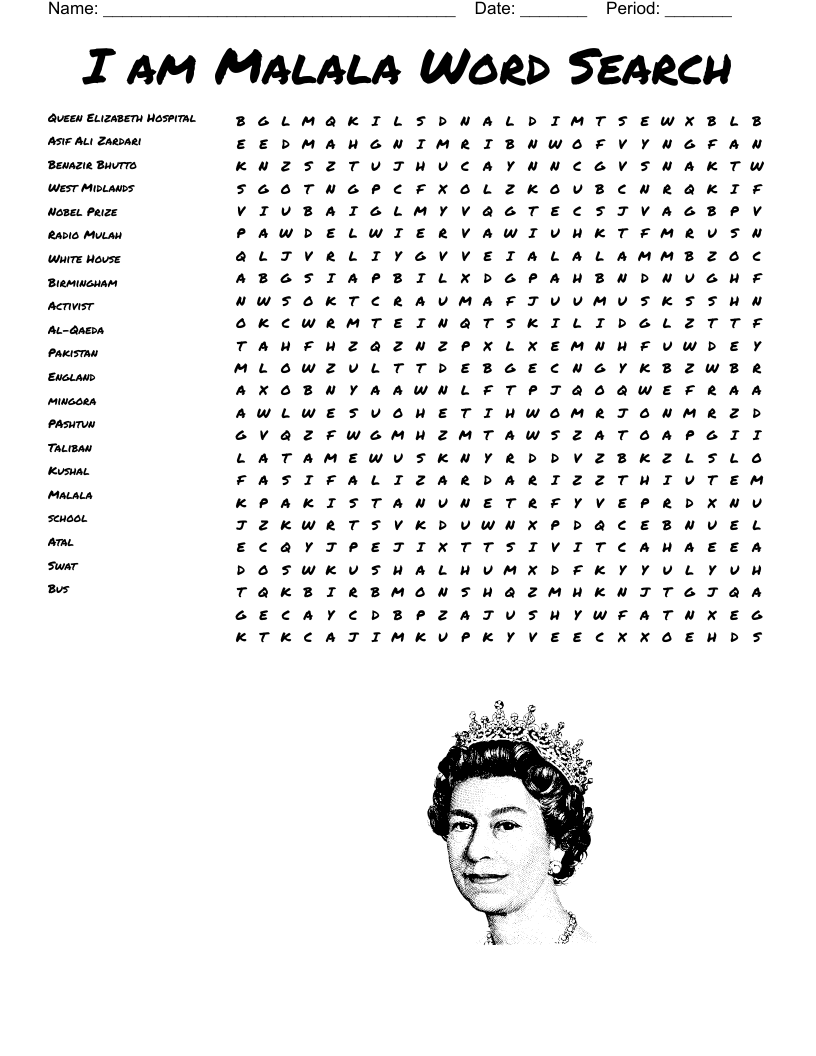 I am Malala Word Search