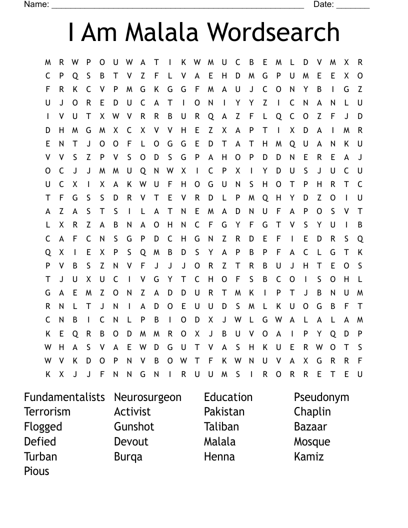 I Am Malala Wordsearch