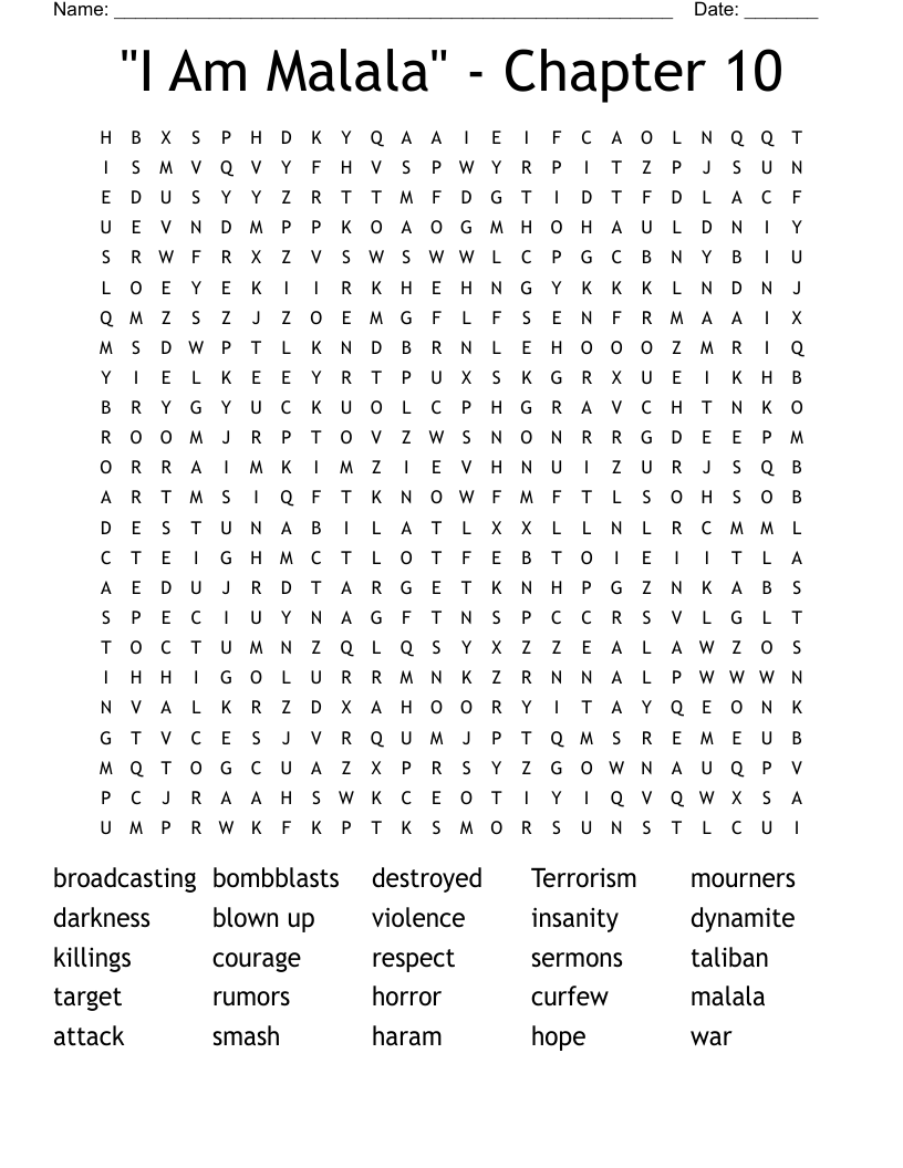 "I Am Malala" - Chapter 10 Word Search