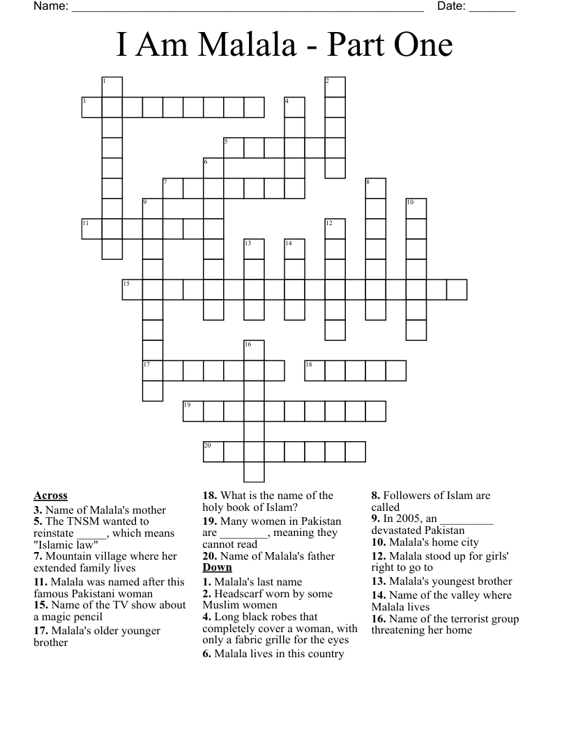 I Am Malala - Part One Crossword