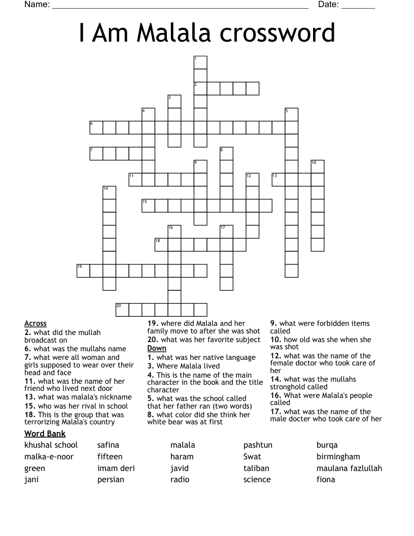 I Am Malala crossword