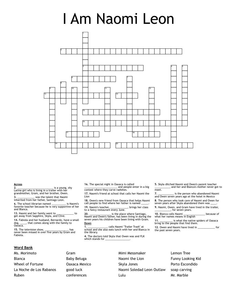I Am Naomi Leon Crossword