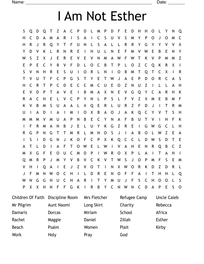 I Am Not Esther Word Search