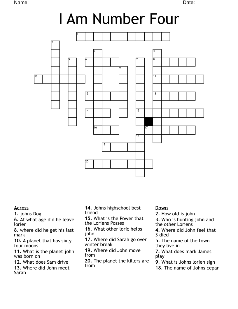 I Am Number Four Crossword