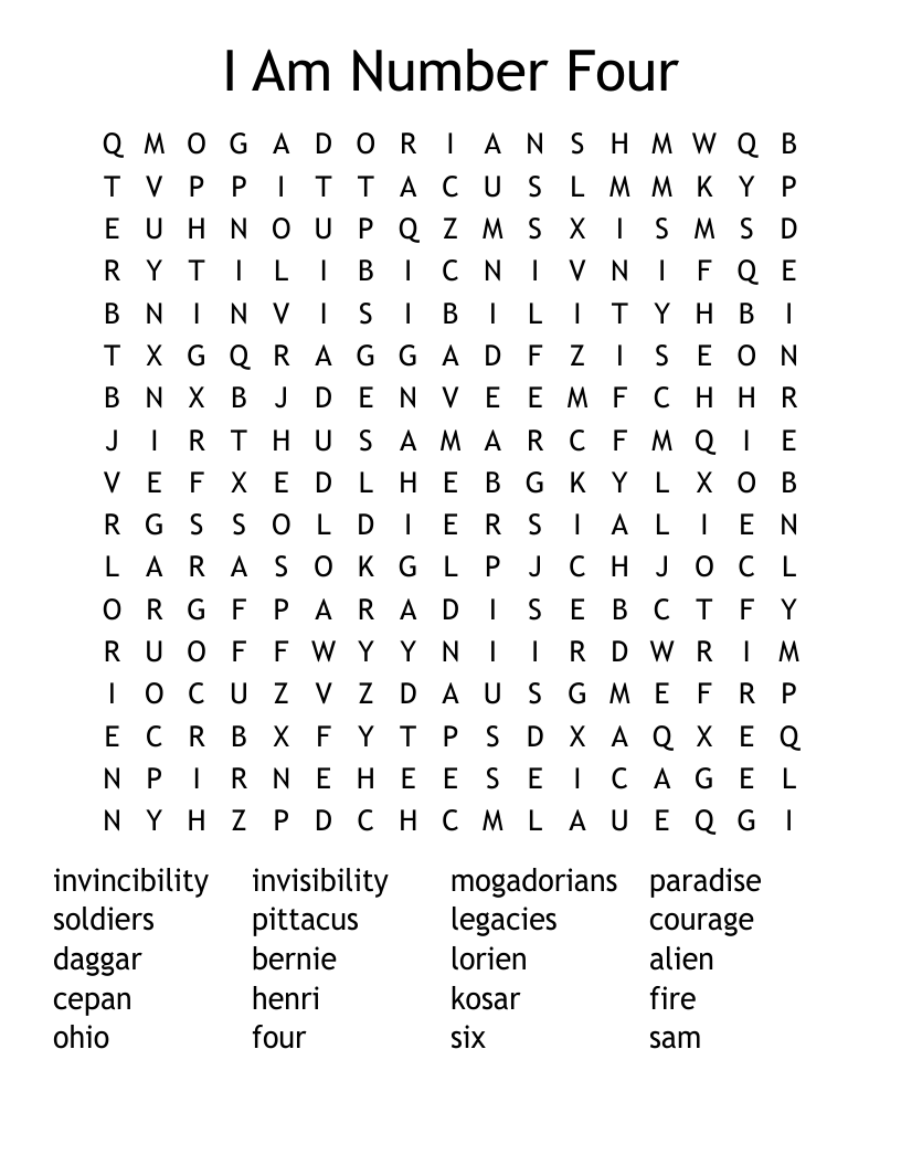 I Am Number Four Word Search
