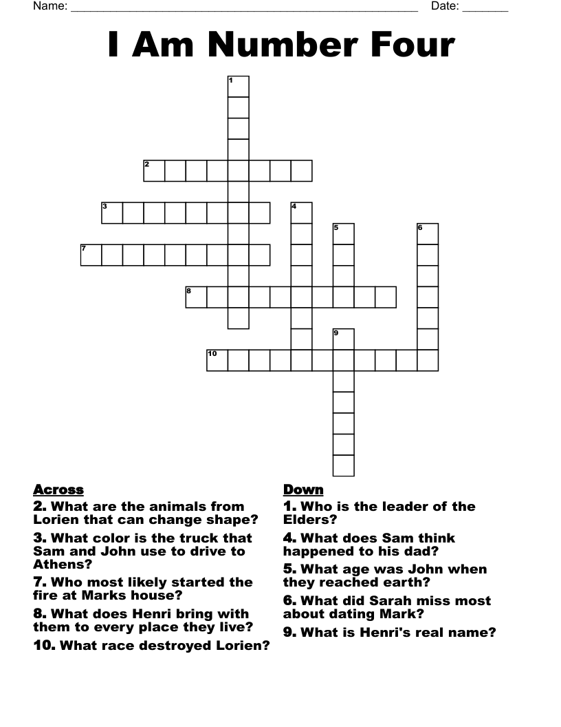 I Am Number Four Crossword