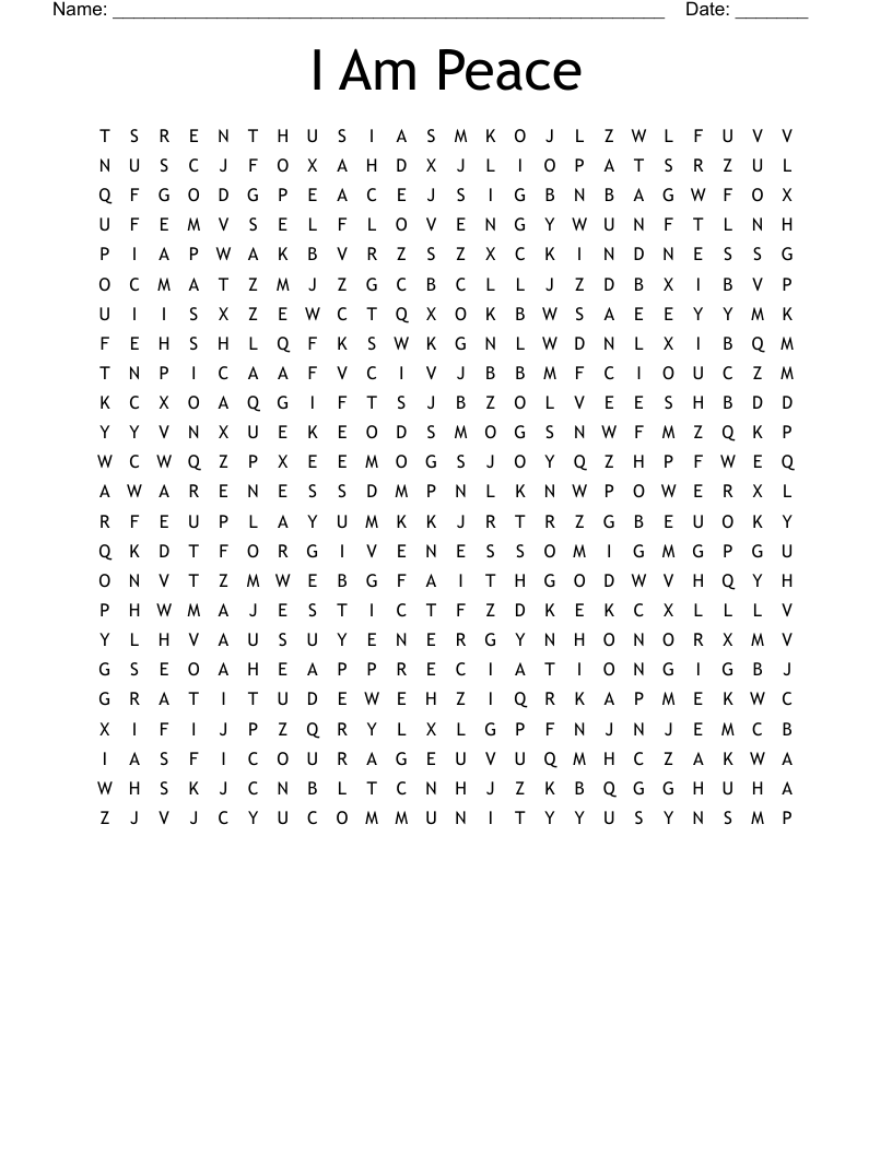 I Am Peace Word Search