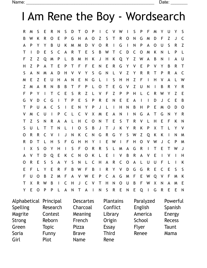 I Am Rene the Boy - Wordsearch