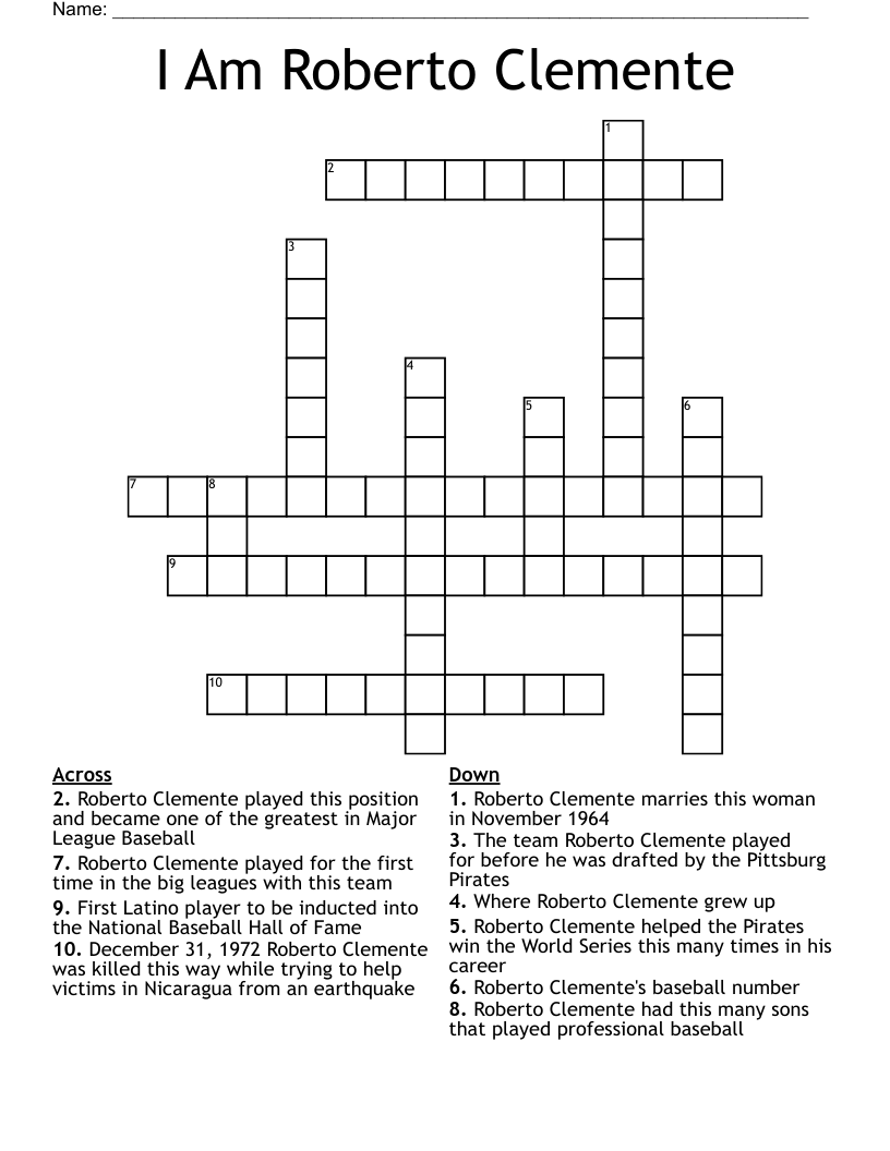 I Am Roberto Clemente  Crossword