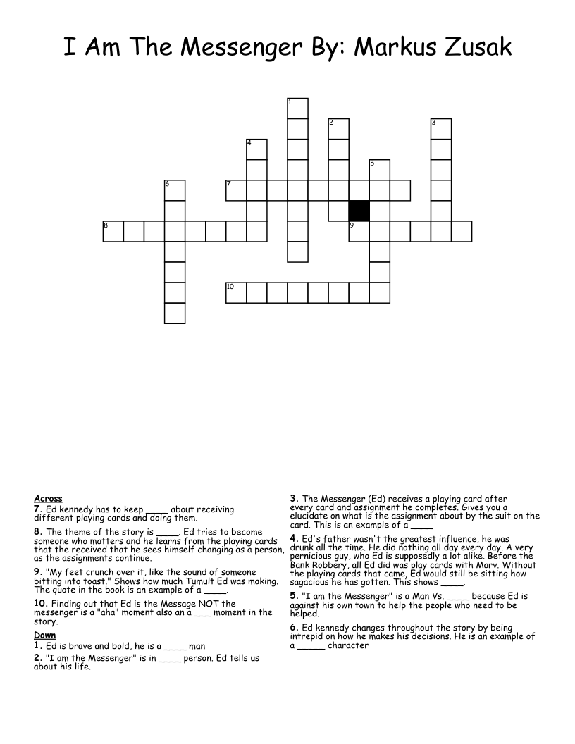 I Am The Messenger By: Markus Zusak  Crossword