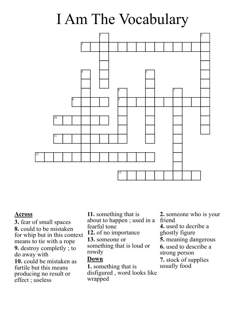 I Am The Vocabulary Crossword