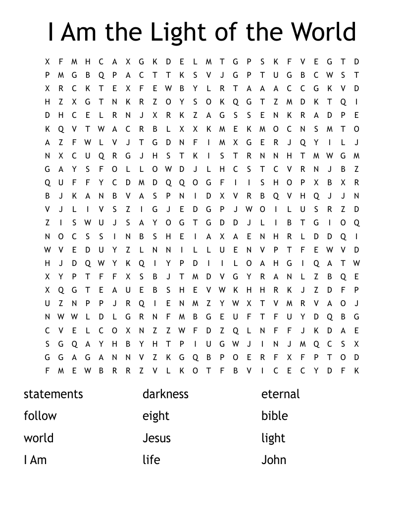 I Am the Light of the World Word Search
