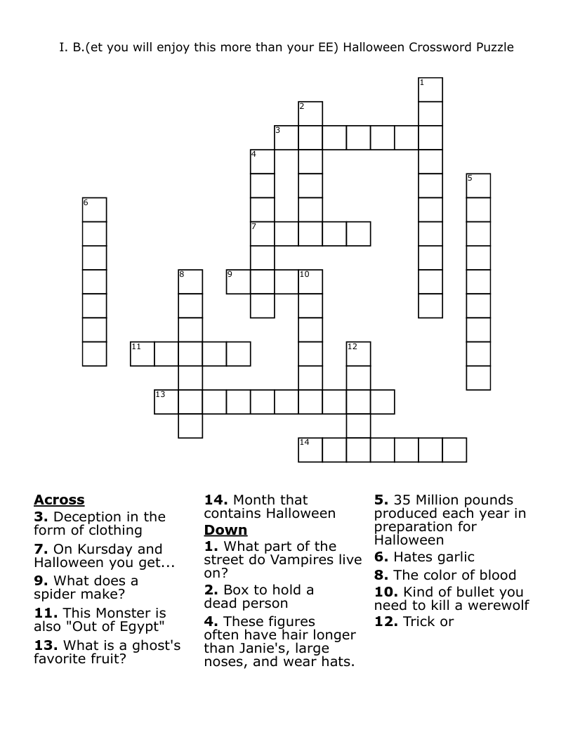 I. B.(et you will enjoy this more than your EE) Halloween Crossword Puzzle