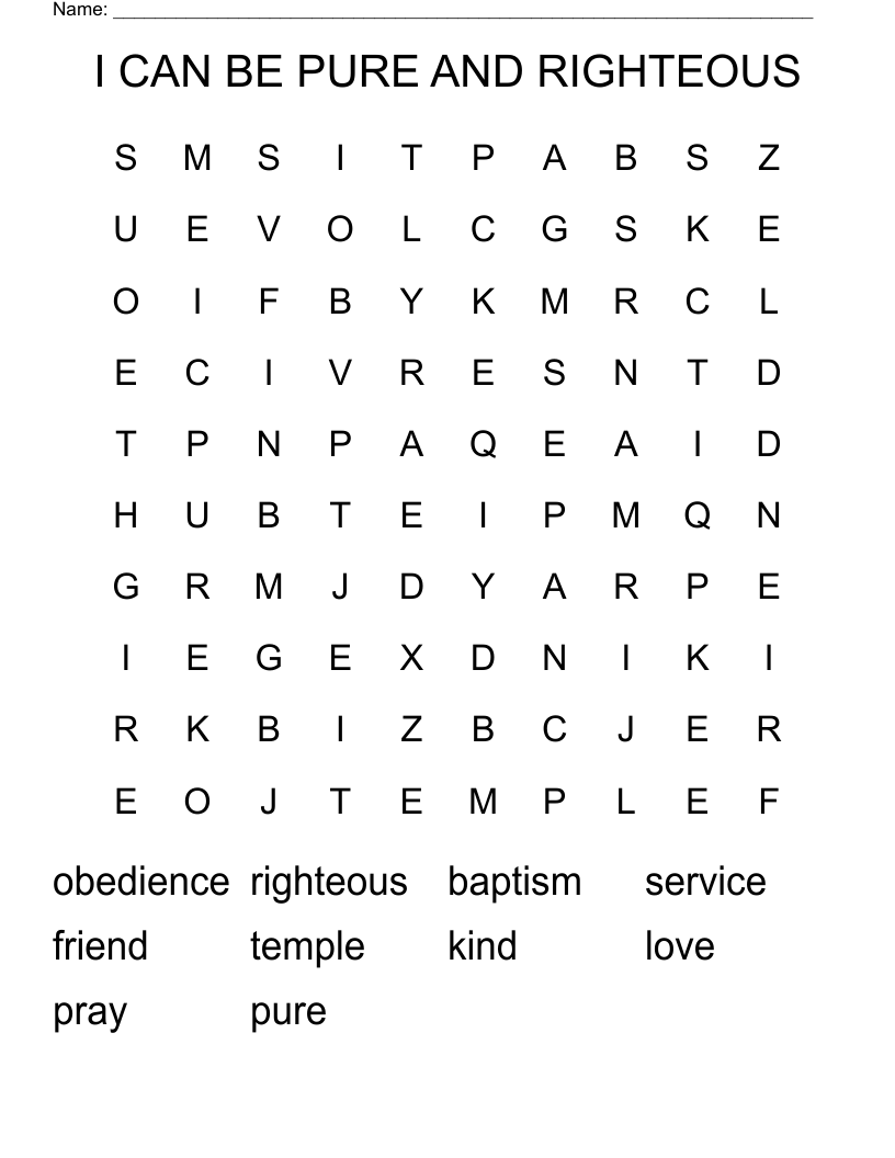 I CAN BE PURE AND RIGHTEOUS Word Search