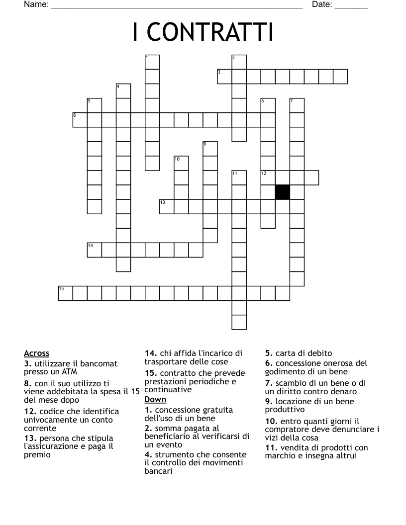 I CONTRATTI Crossword