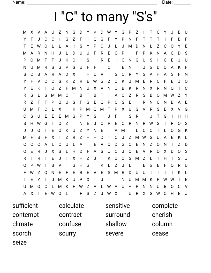 I "C" to many "S's" Word Search