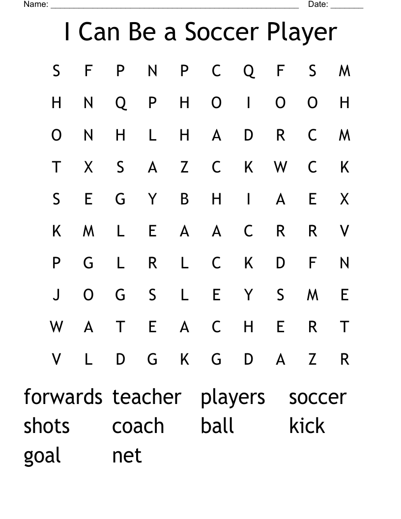 I Can Be a Soccer Player Word Search