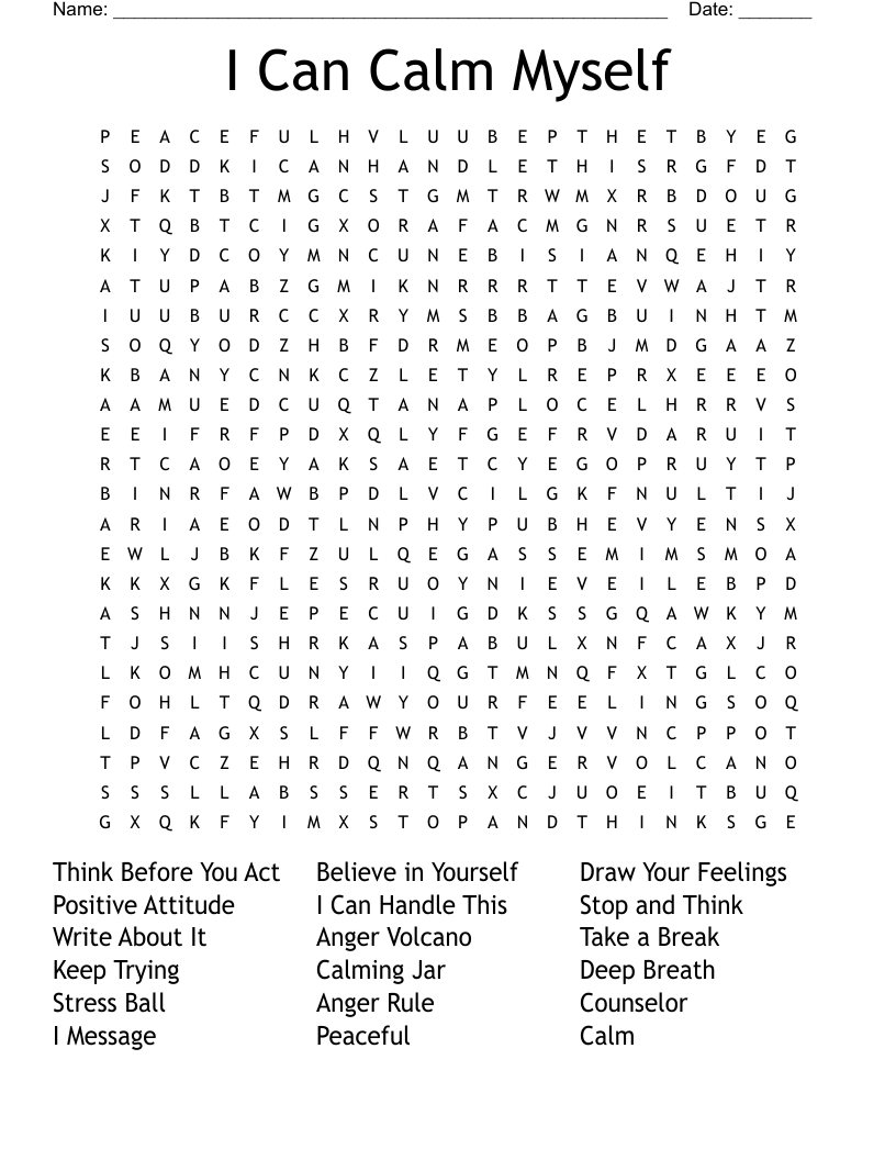 I Can Calm Myself Word Search