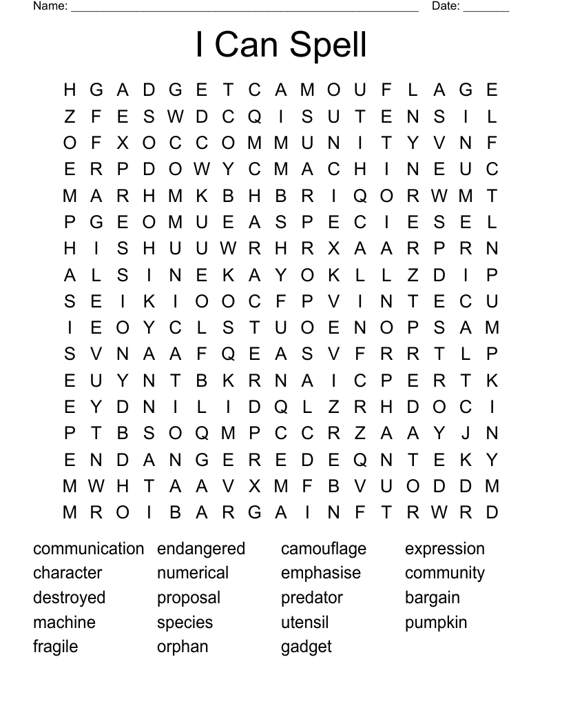 I Can Spell Word Search