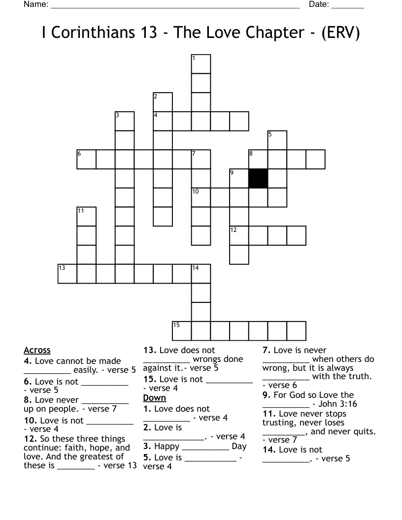 I Corinthians 13 - The Love Chapter - (ERV) Crossword