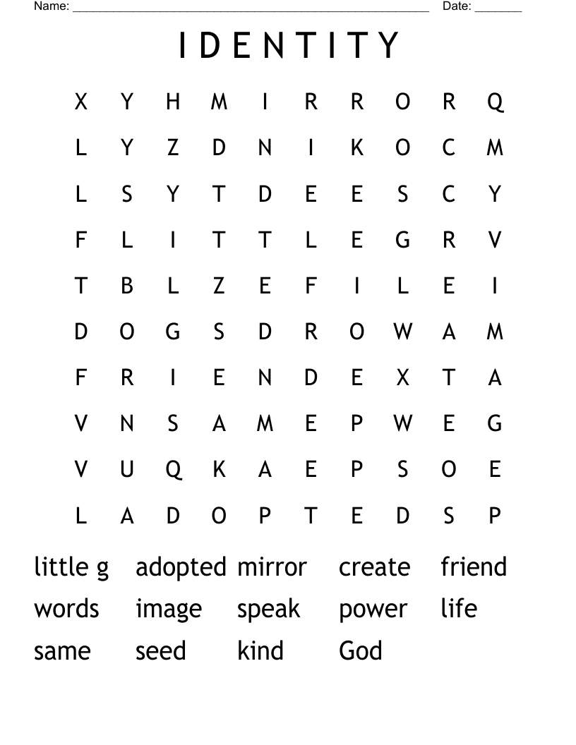 I D E N T I T Y Word Search