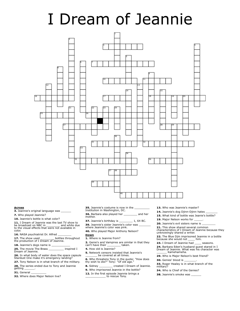 I Dream of Jeannie Crossword