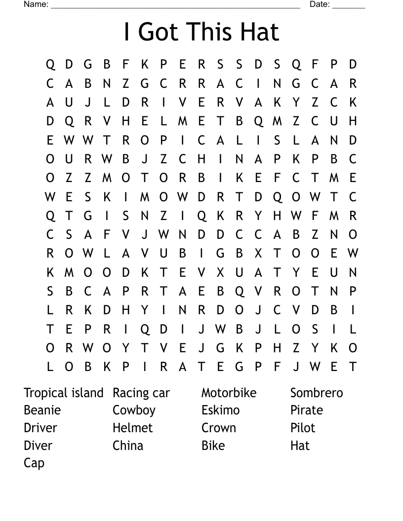 I Got This Hat Word Search