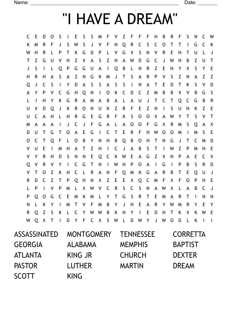 "I HAVE A DREAM" Word Search